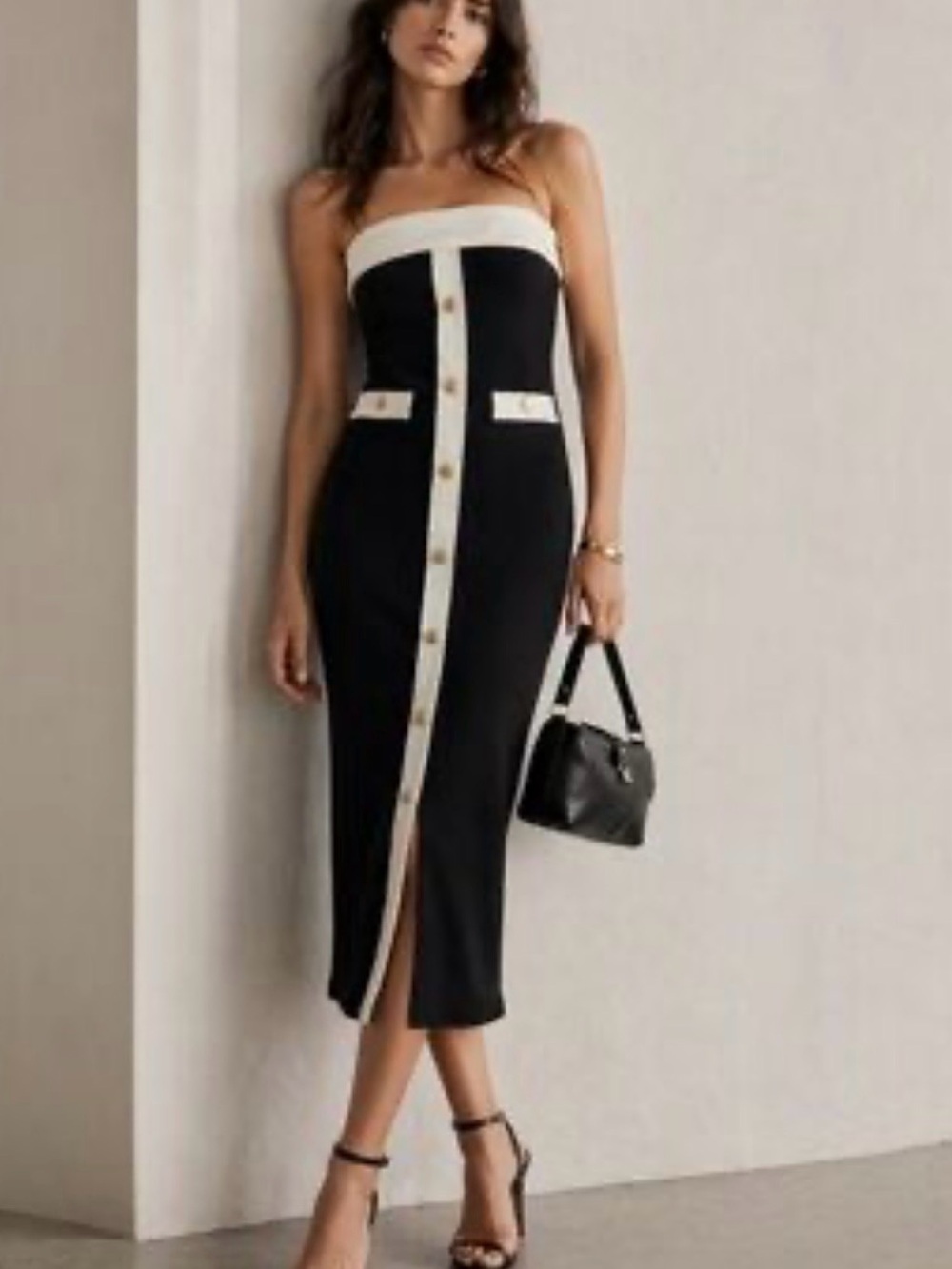 Zara Black Midi Dress with Gold Buttons Old Money Blogger favorite size M